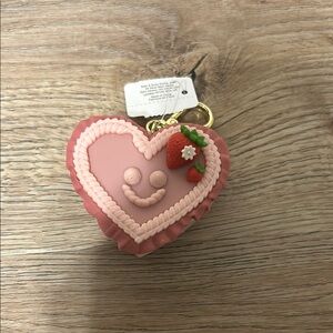 Heart-Shaped Pink Keychain with Strawberry Detail